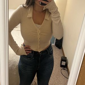 Urban outfitters ribbed soft button up with collar